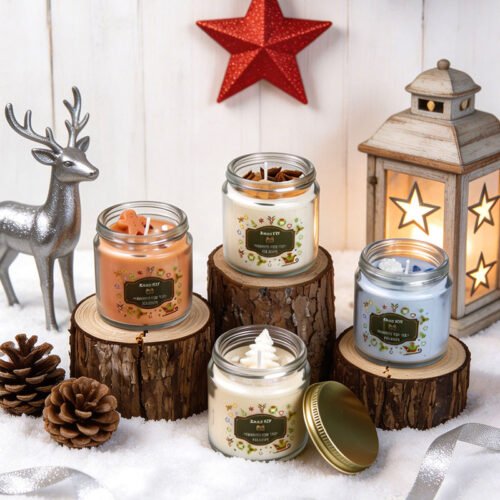 Christmas Themed Handmade Natural Palm Wax Glass Jar Aromatherapy Scented Candle