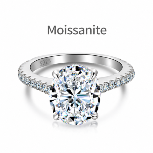 Moissanite 925 Sterling Silver Oval Cut Prong Set Luxury Statement Ring