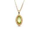 Gold-plated 925 sterling silver vintage pendant necklace featuring a marquise-cut natural green peridot gemstone with a beaded frame
