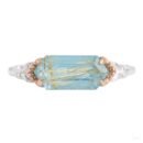 925 sterling silver ring featuring a rectangular bar-cut natural sea green rutilated quartz stone with subtle wire wrapping details