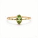 14K gold plated 925 sterling silver elegant ring featuring a marquise-cut natural peridot gemstone with twisted shank details
