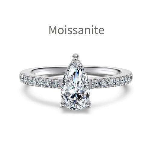 Moissanite 925 Sterling Silver Pear Shape & Round Inlaid Niche Design Ring