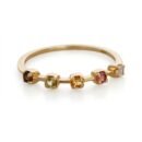 14K gold-plated 925 sterling silver dainty stacking ring set with five natural round-cut gemstones including moonstone, tourmaline, citrine, peridot, and smoky quartz