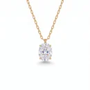 925 sterling silver solitaire pendant necklace featuring a 2.46ct 7x11mm brilliant oval cut moissanite in a four-prong setting available in gold vermeil and rhodium finish