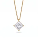 925 sterling silver solitaire pendant necklace featuring a 2.76ct princess square cut moissanite (8×8mm) in a kite setting available in gold vermeil and rhodium finish
