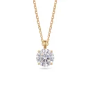925 sterling silver solitaire pendant necklace featuring an 8mm 2ct brilliant round cut moissanite in a four-prong setting available in gold vermeil and rhodium finish