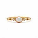 Gold plated sterling silver ring with oval synthetic opal and cubic zirconia accents