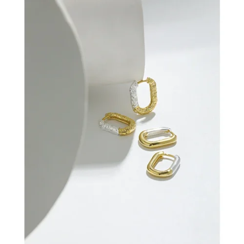 Pair of INS style smooth two-tone S925 sterling silver and 18K gold-plated