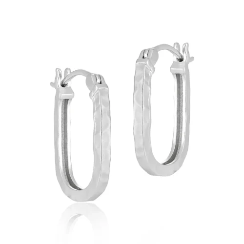 INS style S925 sterling silver U-shaped hoop earrings with molten lava texture on white background
