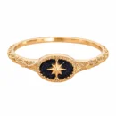 Vintage celestial 14K gold-plated S925 sterling silver blue sandstone starburst medallion ring on white background.